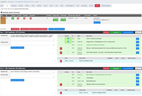 itinerary managing software screen shot